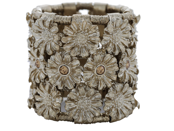 Fiore' Cuff in Pale Gold & Brut