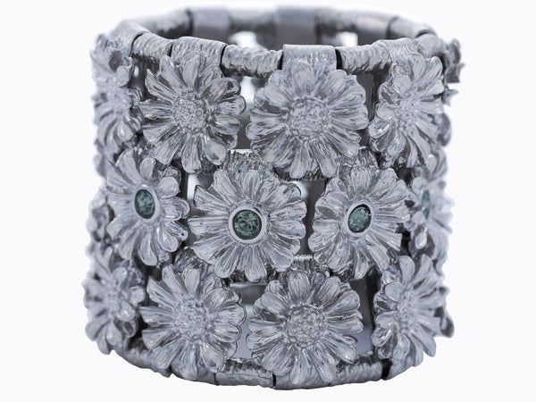 Fiore' Cuff in Vintage Silver & Blue Ice