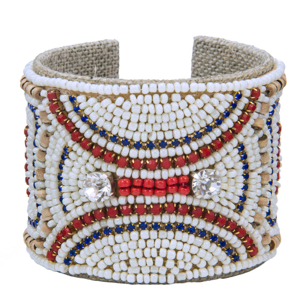 Carnaby Devi Cuff in Vintage Ivory, Lipstick, Sapphire & Cork