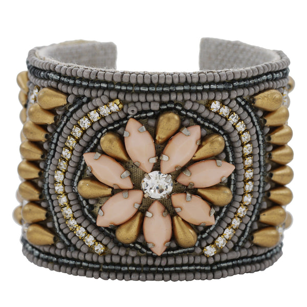 Deco Daisy Devi Cuff in Melon, Brass & Flannel