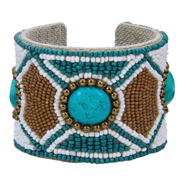 Hexi Pattern Devi Cuff in Metallic Turk & Bronze