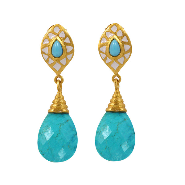 Polona Earrings in Milk Lacquer, Turq & Gold