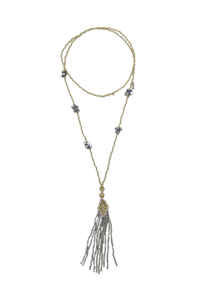 Katie Long Pendant in Linen & Pyrite