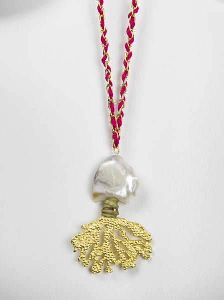 Kori Pendant in Gold & Coral