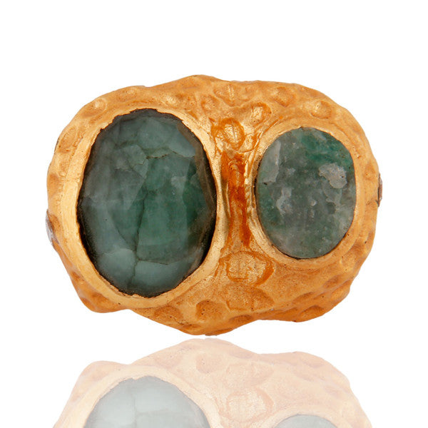 Salma Ring in 24K Gold Vermeil, Crystal & Broken Jade