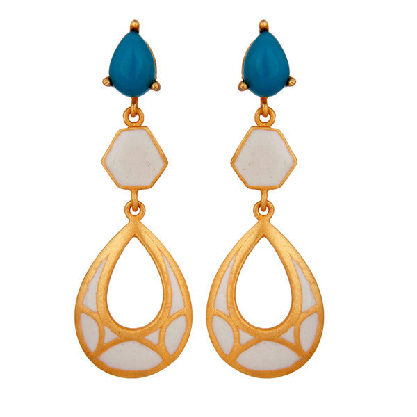 Gia Earring in Warm Gold, Turq & Milk