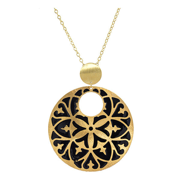 Reversible Floral Circo Pendant in Cork & Jet Enamel