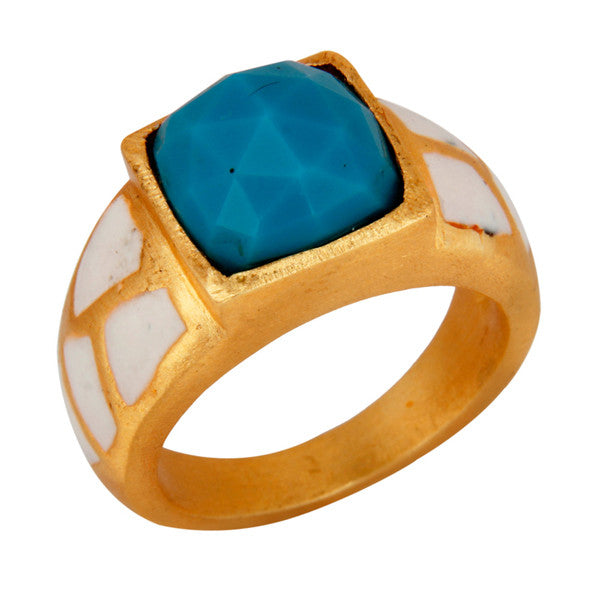 Polona Ring in Milk Lacquer, Turq & Gold
