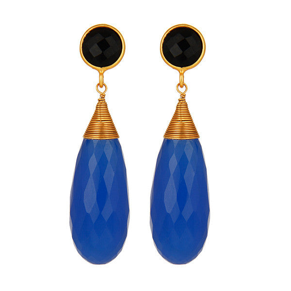 Agave Long Earring in Jet & Liberty Blue